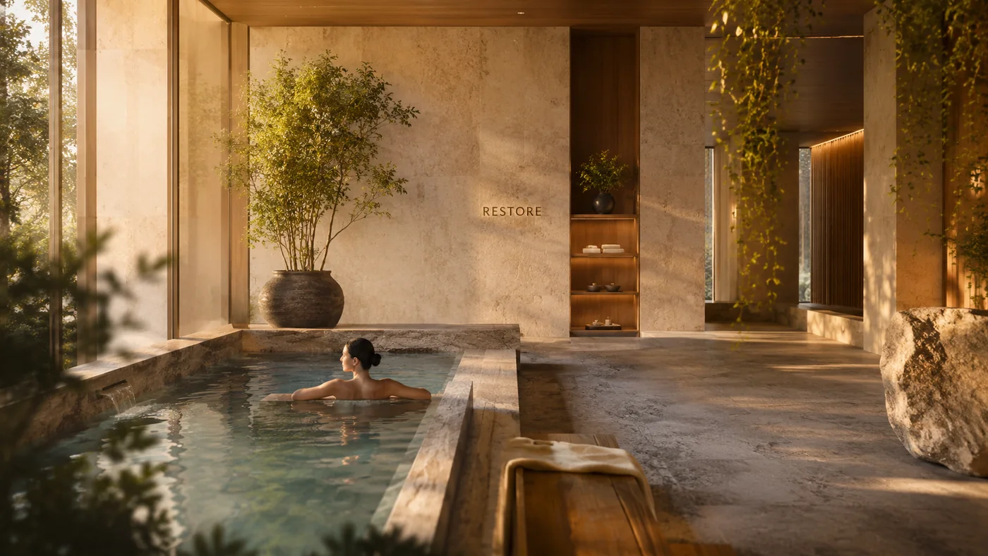 Quiet, softly lit interior designed for rest